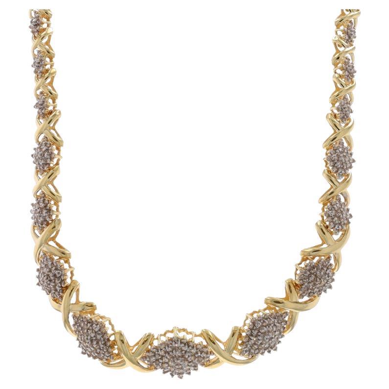 Collier à maillons gradués en or jaune et diamant 15 1/2" - 14k Round 7.00ctw XOXO