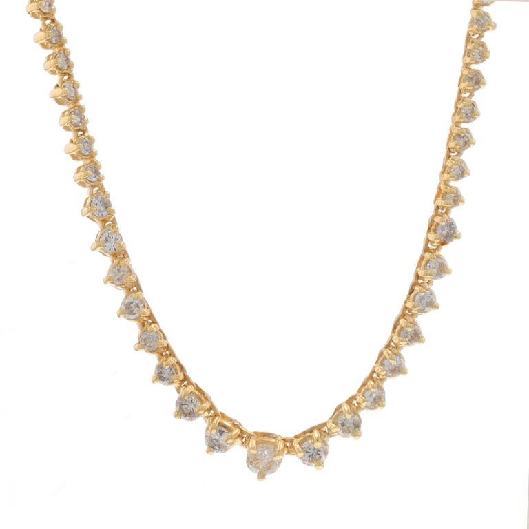 Metal Content: 14k Yellow Gold

Stone Information

Natural Diamonds
Carat(s): 2.68ctw
Cut: Round Brilliant
Color: H - I - J
Clarity: SI2 - I1

Total Carats: 2.68ctw

Necklace Style: Graduated Tennis
Fastening Type: Tongue Box Clasp with Fold-Under