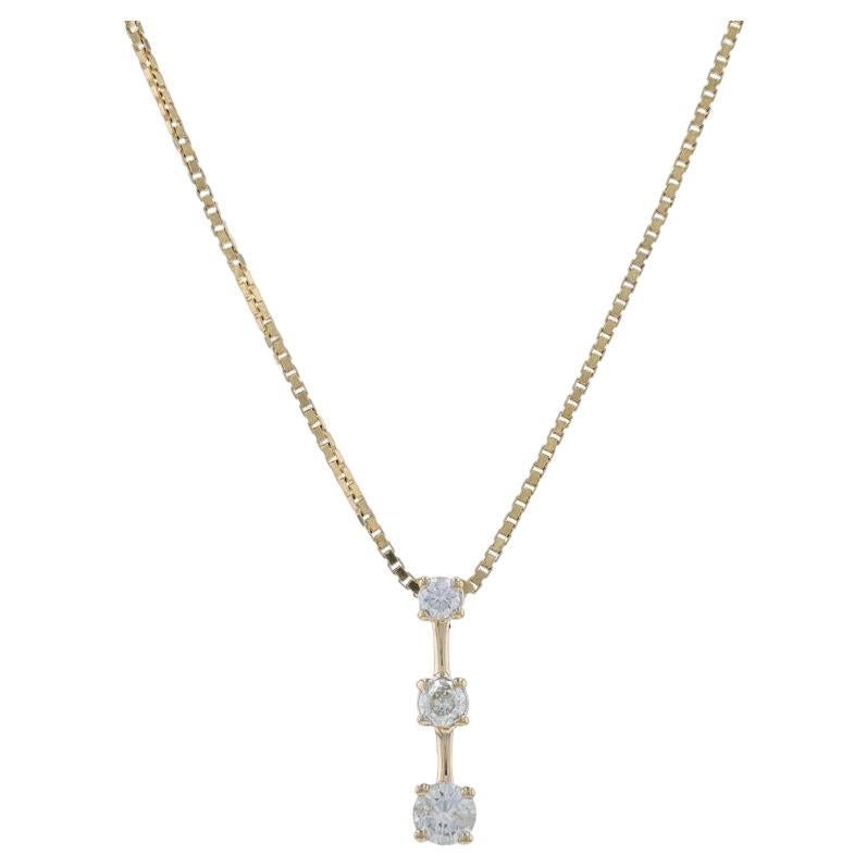 Yellow Gold Diamond Graduated Three-Stone Journey Pendant Necklace 18" 14k .50ct