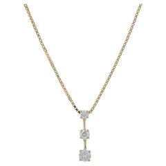 Yellow Gold Diamond Graduated Three-Stone Journey Pendant Necklace 18" 14k .50ct