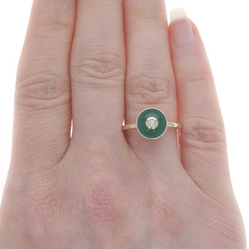 Gelbgold Diamant Grün Emaille Chroma Bullseye Ring - 14k Runder Solitär (Rundschliff)