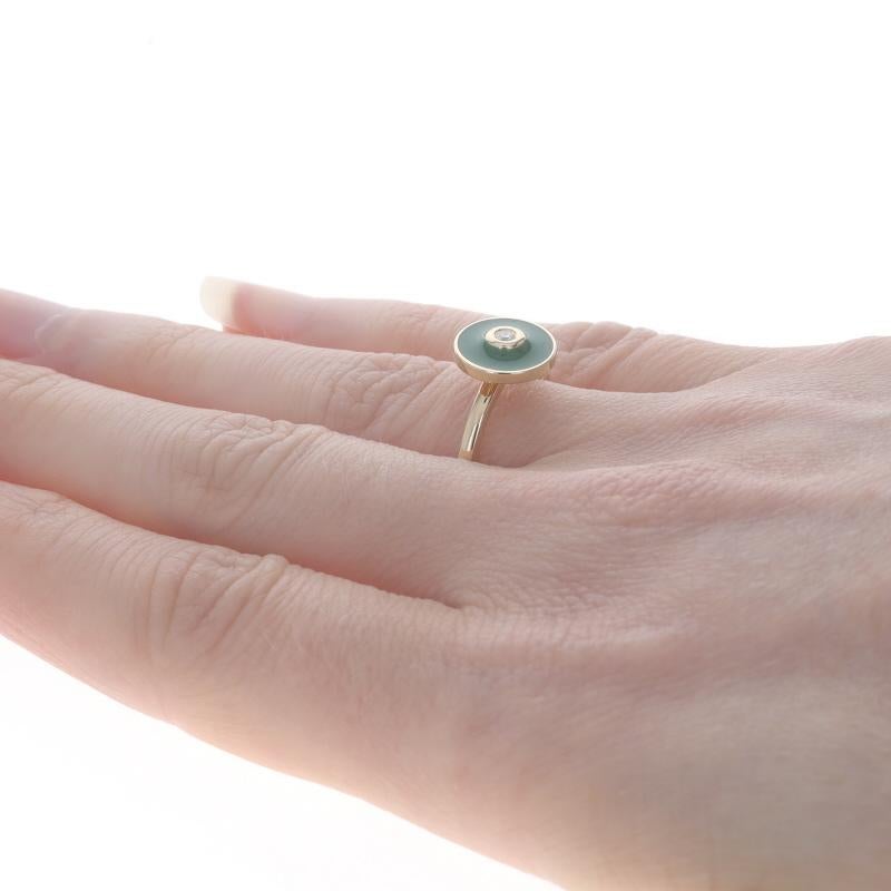 Gelbgold Diamant Grün Emaille Chroma Bullseye Ring - 14k Runder Solitär Damen
