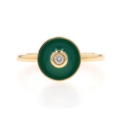 Gelbgold Diamant Grün Emaille Chroma Bullseye Ring - 14k Runder Solitär