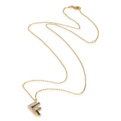 Yellow Gold Diamond Green Enamel Initial F Pendant