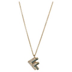 Yellow Gold Diamond Green Enamel Initial F Pendant
