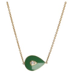 Yellow Gold Diamond Green Enamel Pendant