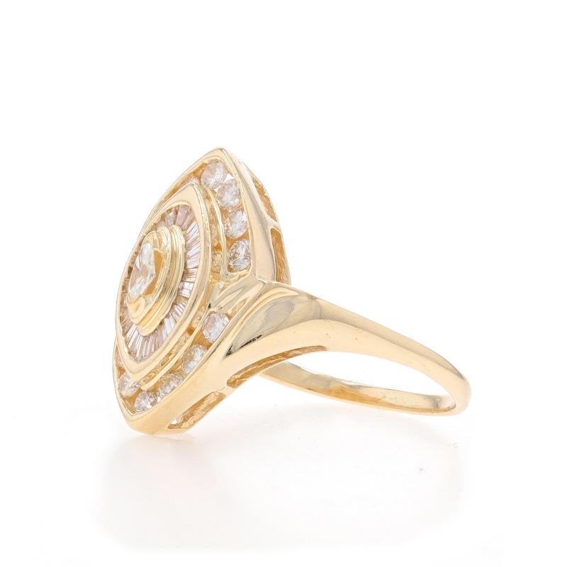 Yellow Gold Diamond Halo Bypass Ring - 14k Marquise 1.20ctw In Excellent Condition For Sale In Greensboro, NC