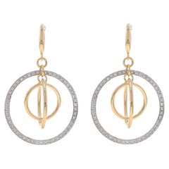 Boucles d'oreilles pendantes en or jaune avec halo de diamants - 14k Single Circle .80ctw Trio Pierce