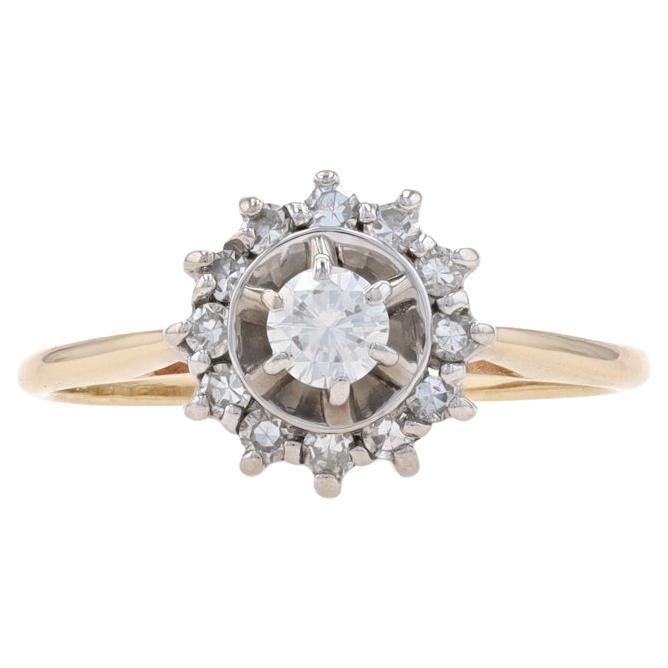 Yellow Gold Diamond Halo Engagement Ring - 14k Round .40ctw Flower Cathedral For Sale