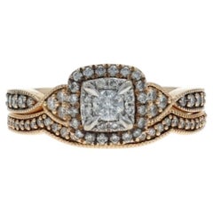 Yellow Gold Diamond Halo Engagement Ring & Wedding Band - 10k Round .66ctw