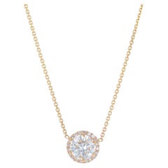 Yellow Gold Diamond Halo Necklace - 14k Rnd 1.12ctw Star Reversible Adjustable