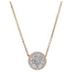 Yellow Gold Diamond Halo Pendant Necklace - 14k Rd 1.33ctw GIA Adjustable