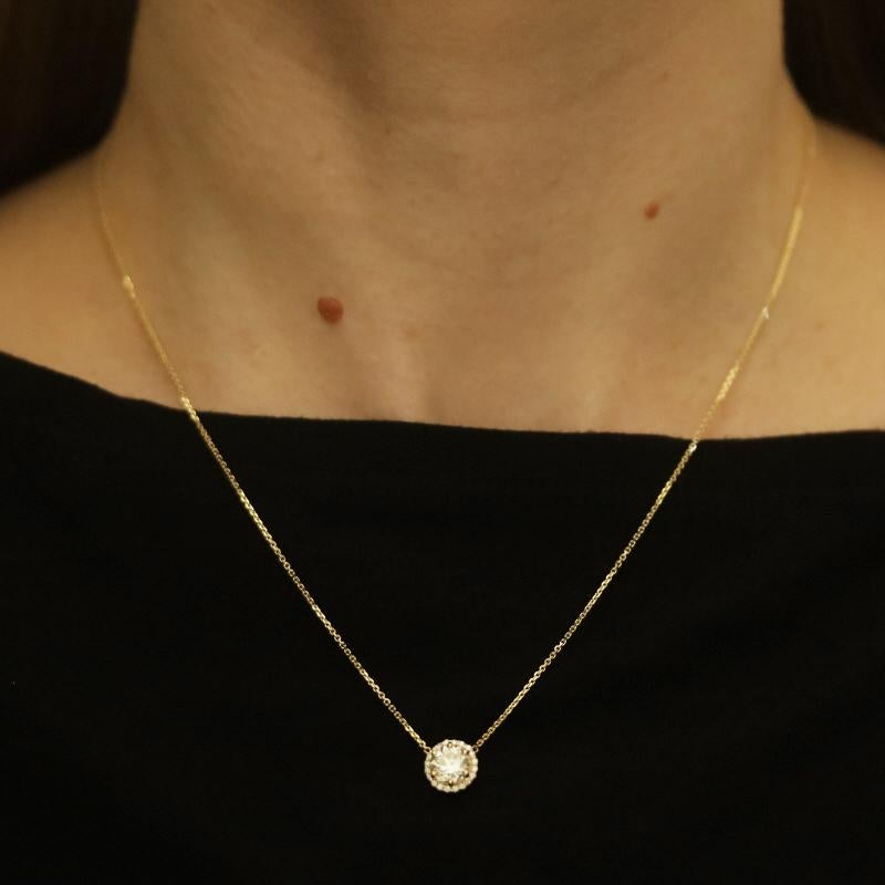 Collar Colgante Halo Diamante Oro Amarillo - 14k Redondo 1.07ctw GIA Ajustable en Nuevo Estado en Greensboro, NC