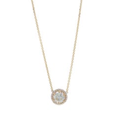 Collar Colgante Halo Diamante Oro Amarillo - 14k Redondo 1.07ctw GIA Ajustable