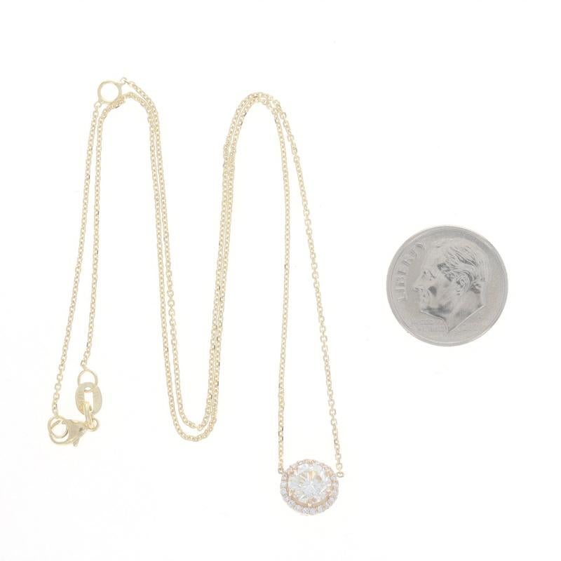 Women's Yellow Gold Diamond Halo Pendant Necklace - 14k Round 1.08ctw GIA Adjustable For Sale