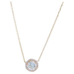 Collier pendentif halo de diamants en or jaune 14 carats rond 1,08 carat, réglable par le GIA