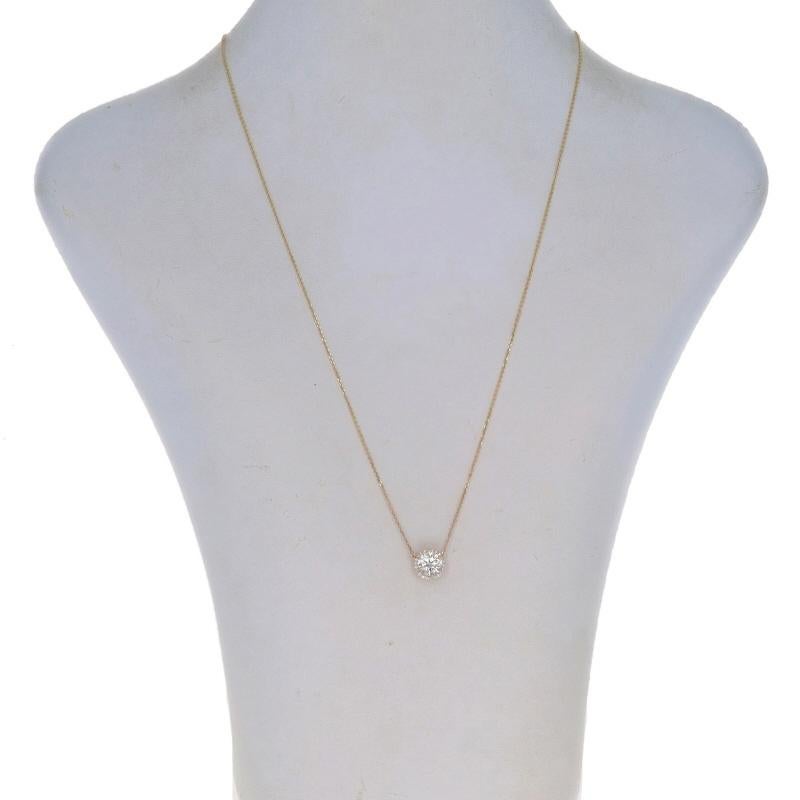 Round Cut Yellow Gold Diamond Halo Pendant Necklace - 14k Round 1.35ctw GIA Adjustable For Sale