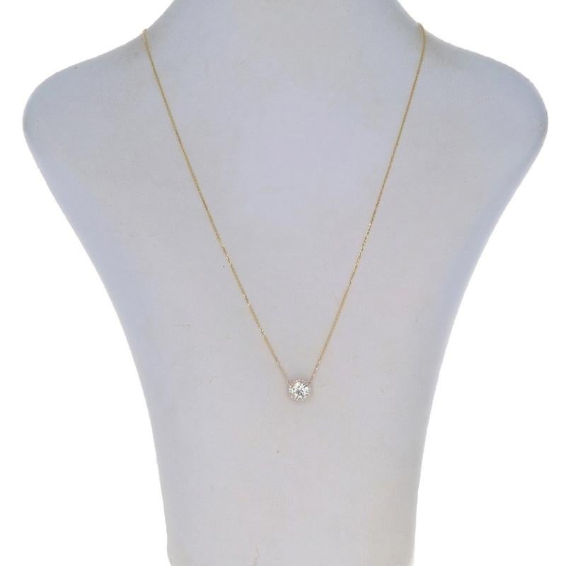 Round Cut Yellow Gold Diamond Halo Pendant Necklace - 14k Round 1.38ctw GIA Adjustable For Sale