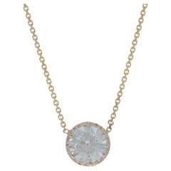 Yellow Gold Diamond Halo Pendant Necklace - 14k Round 1.71ctw GIA