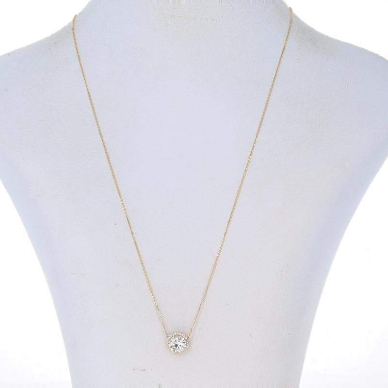 Round Cut Yellow Gold Diamond Halo Pendant Necklace - 14k Round 2.14ctw GIA Adjustable