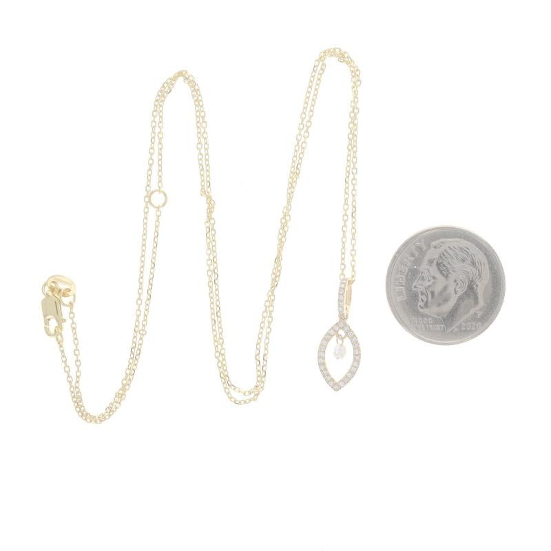 Taille ronde Collier en or jaune avec pendentif halo en diamant -14k Round Brilliant .14ctw Ajustable en vente