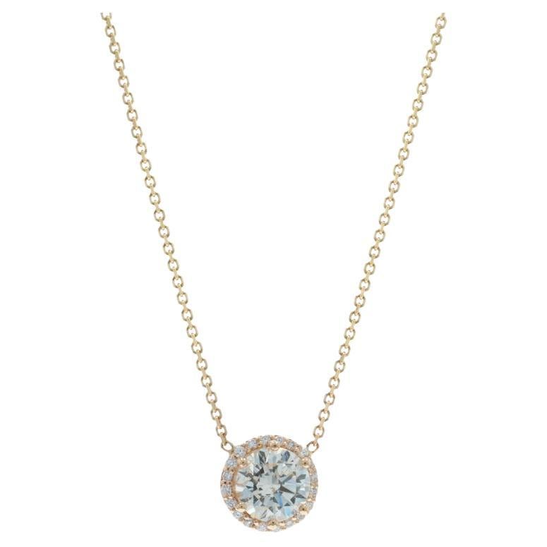 Collier en or jaune avec pendentif halo en diamant 18" 14k Round Brilliant 1.11ctw GIA