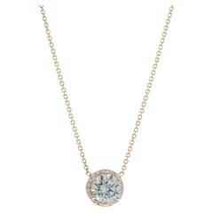 Collier en or jaune avec pendentif halo en diamant 18" 14k Round Brilliant 1.11ctw GIA