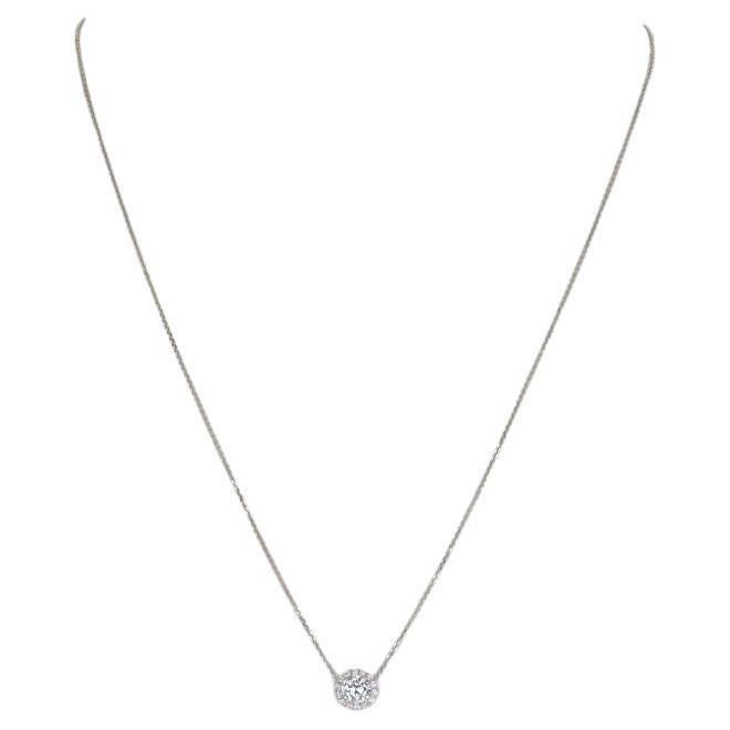Yellow Gold Diamond Halo Pendant Necklace 18" - 14k Round Brilliant .91ctw GIA