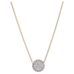 Yellow Gold Diamond Halo Pendant Necklace 18" - 14k Round Brilliant .94ctw GIA