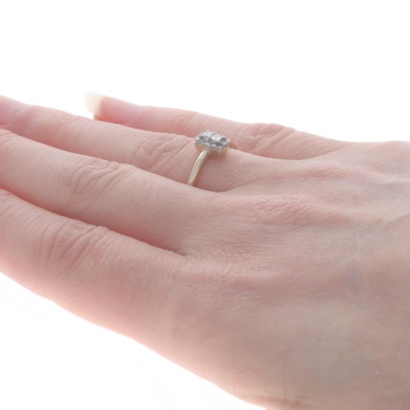 Yellow Gold Diamond Halo Ring - 10k Princess & Single Cut .22ctw In Excellent Condition In Greensboro, NC