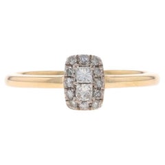 Yellow Gold Diamond Halo Ring - 10k Princess & Single Cut .22ctw