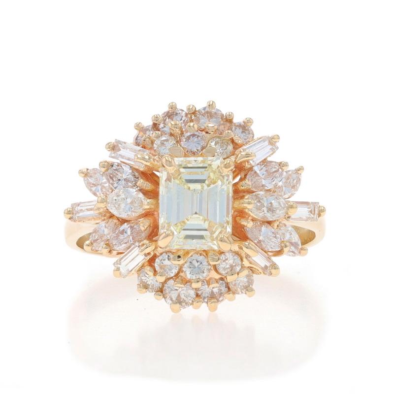 Taille : 8
Frais de taille : Up&Up 2 tailles pour $40 ou Down 1 1/2 tailles pour $40

Contenu du métal : Or jaune 14k

Informations sur les pierres
Diamant naturel
Carat(s) : .96ct
Coupe : Émeraude
Couleur : N
Clarté : VS2
Certifié par : GIA
Numéro