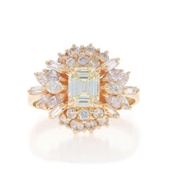 Yellow Gold Diamond Halo Ring - 14k Emerald Cut 2.18ctw GIA