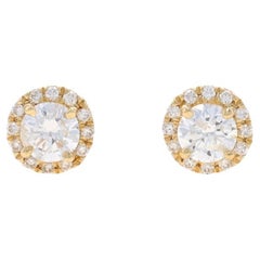 Yellow Gold Diamond Halo Stud Earrings - 14k Round Brilliant .51ctw Pierced