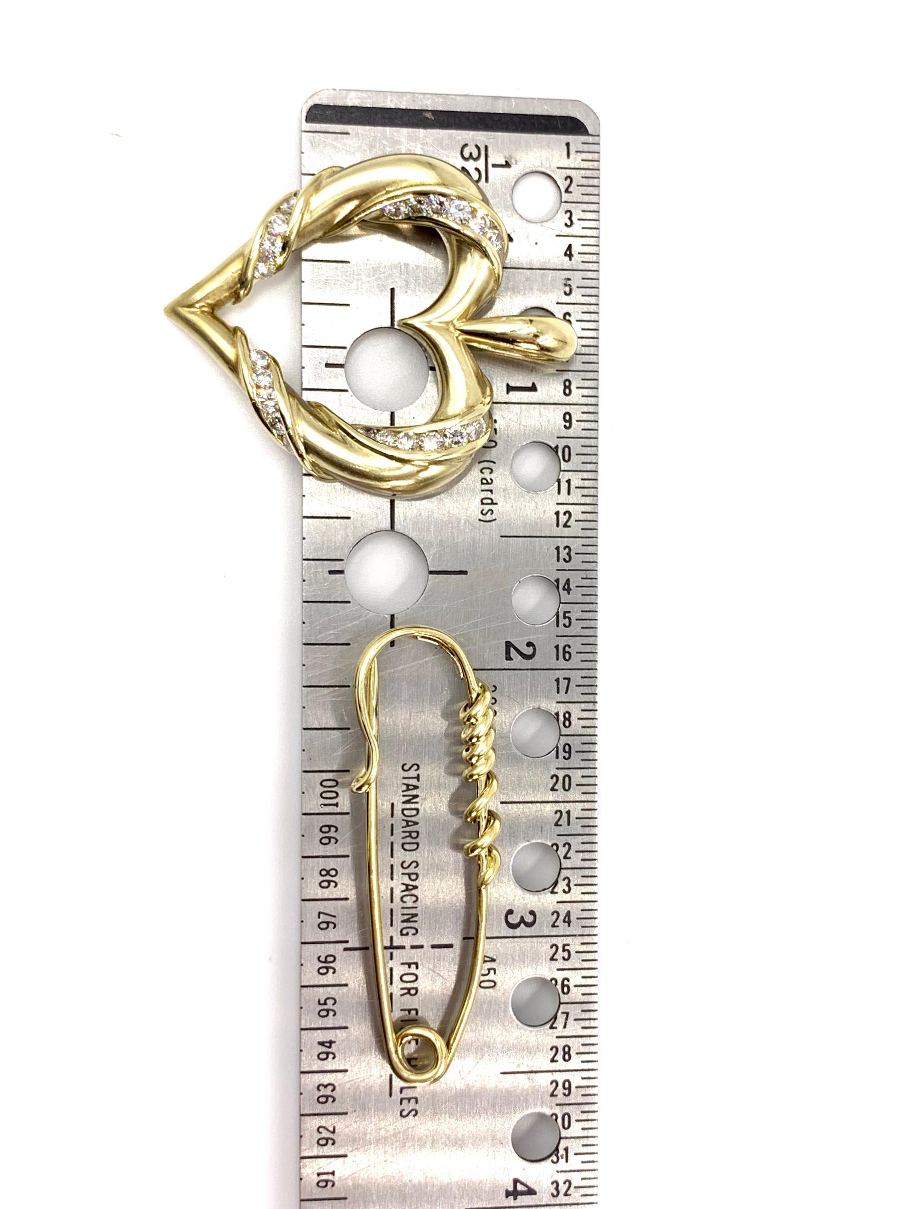 Yellow Gold and Diamond Heart Brooch or Pendant 1