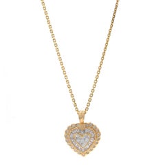Yellow Gold Diamond Heart Cluster Halo Necklace 20 1/4" - 14k Princess 1.30ctw