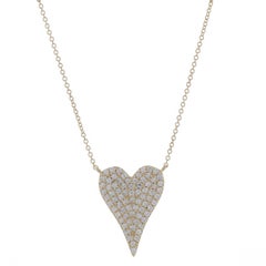 Yellow Gold Diamond Heart Cluster Necklace 17 3/4" - 14k Round .51ctw Love
