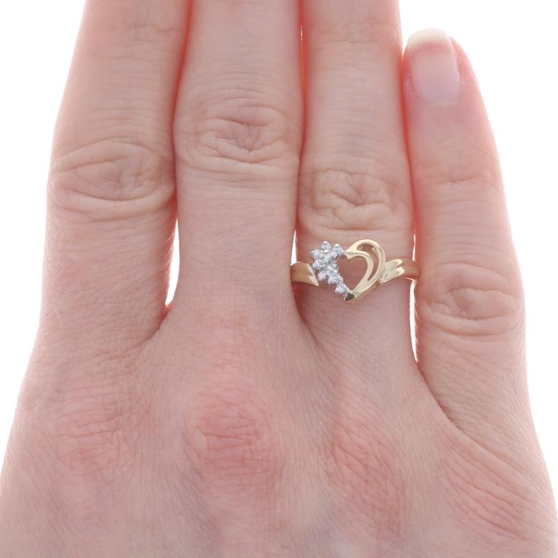 Yellow Gold Diamond Heart Cluster Ring - 14k Single Cut Love In Excellent Condition For Sale In Greensboro, NC