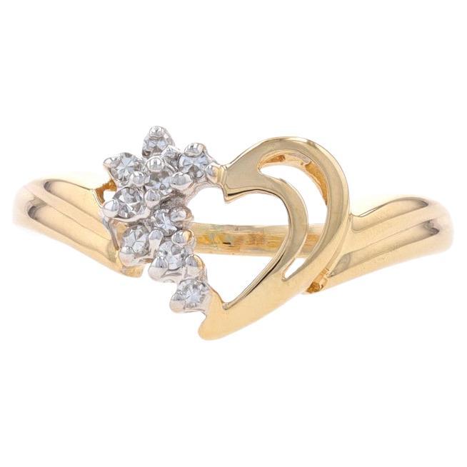 Yellow Gold Diamond Heart Cluster Ring - 14k Single Cut Love For Sale
