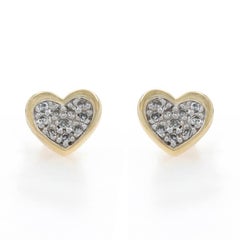 Yellow Gold Diamond Heart Cluster Stud Earrings - 14k Single Cut .30ctw Pierced