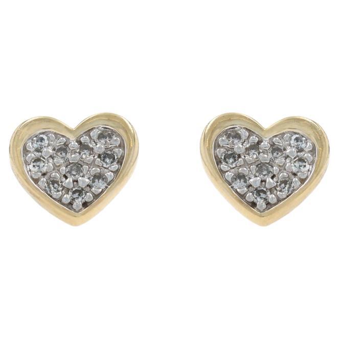 Yellow Gold Diamond Heart Cluster Stud Earrings - 14k Single Cut .30ctw Pierced