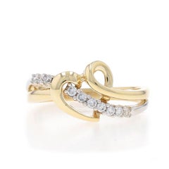 Yellow Gold Diamond Heart Crossover Band - 10k Round Brilliant .13ctw Love Ring