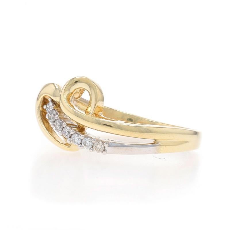Yellow Gold Diamond Heart Crossover Band - 10k Round Brilliant .13ctw Love Ring In Excellent Condition For Sale In Greensboro, NC