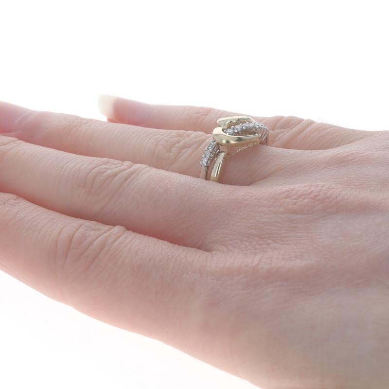 Women's Yellow Gold Diamond Heart Crossover Band - 10k Round Brilliant .13ctw Love Ring For Sale