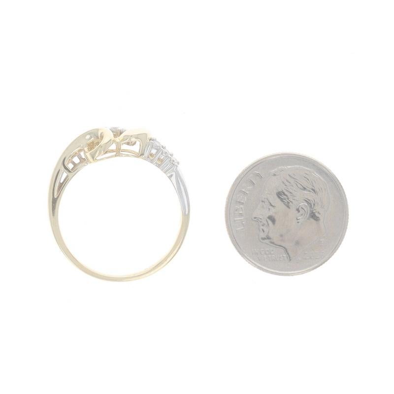 Yellow Gold Diamond Heart Crossover Band - 10k Round Brilliant .13ctw Love Ring For Sale 1