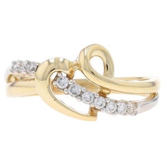 Yellow Gold Diamond Heart Crossover Band - 10k Round Brilliant .13ctw Love Ring