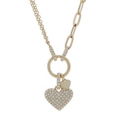 Yellow Gold Diamond Heart Duo Cluster Pendant Necklace 18" - 14k Single .18ctw