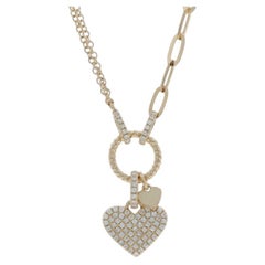 Yellow Gold Diamond Heart Duo Cluster Pendant Necklace 18" - 14k Single .18ctw