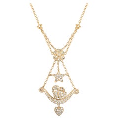 Yellow Gold Diamond Heart, Flower and Star Necklace