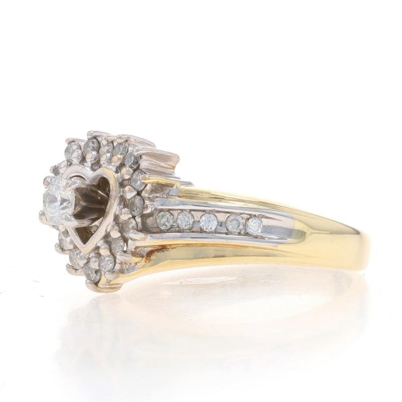 Round Cut Yellow Gold Diamond Heart Halo Bypass Ring - 10k Round .35ctw Love Engagement